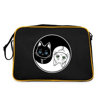 Süße schwarz-weiße Yin Yang Katze - Retro Tasche - Schwarz/Gold - Hinten