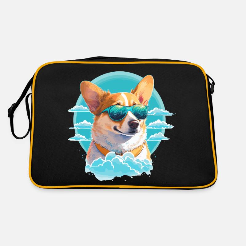 Corgi mit Sonnenbrille - Retro Tasche - Schwarz/Gold