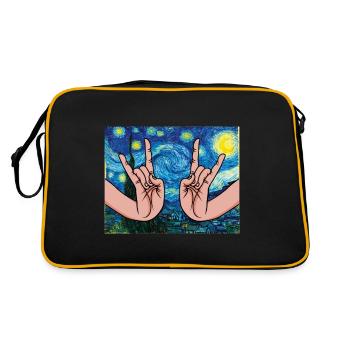 Japanische Rockhände in der Sternennacht - Retro Tasche - Schwarz/Gold - Hinten