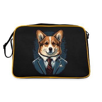 Formal Corgi in a Blue suit Art - Retro Bag - black/gold - Back