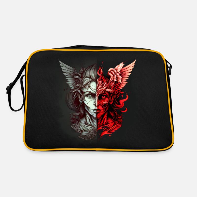 Ein Gesicht mit dem Dämon vs Engel Retro Tasche