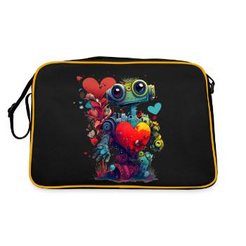 Funny robot with heart, Valentine's Day - Retro Bag - black/gold - Back