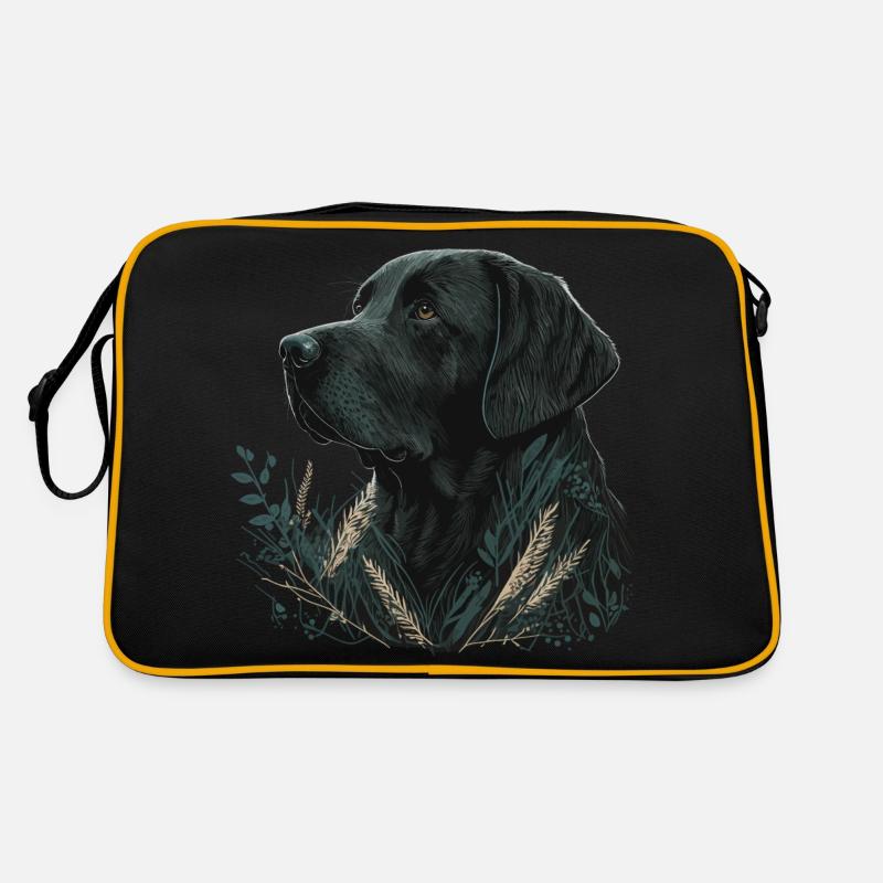 Dark Labrador Retriever in Blättern - Retro Tasche - Schwarz/Gold