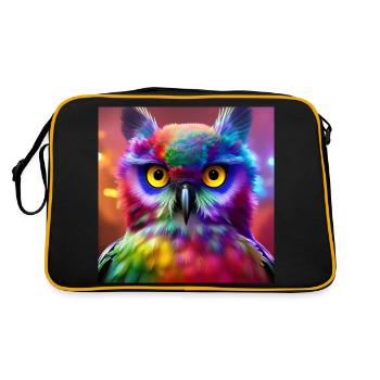 Owl, Rainbow, Colorful - Retro Bag - black/gold - Back