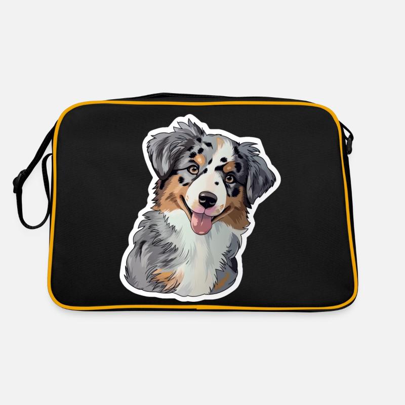 Süßer Australian Shepherd Welpe - Retro Tasche - Schwarz/Gold