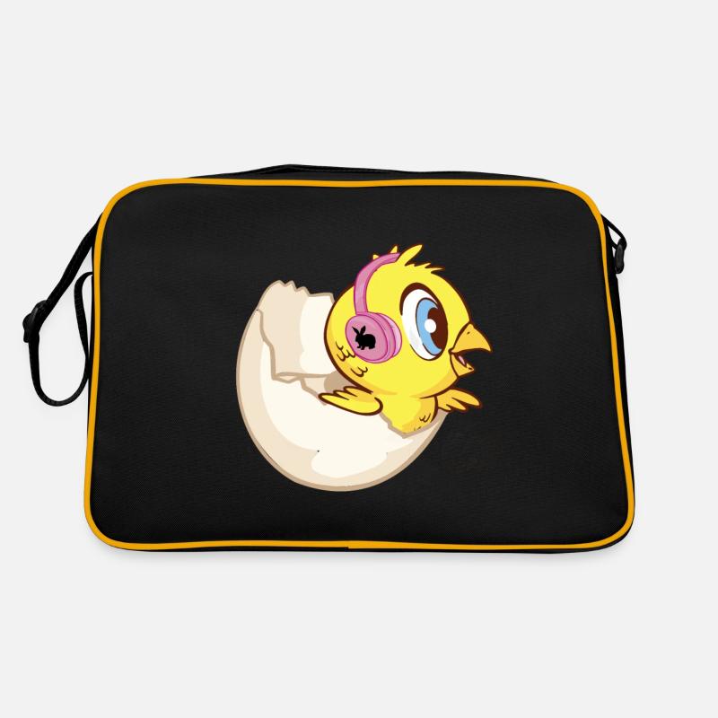 Chick in eggshell with headphones and bunny Retro Bag