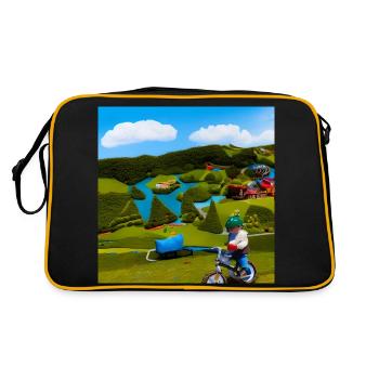 child riding bike in the mountain sunny day - Retro Bag - black/gold - Back