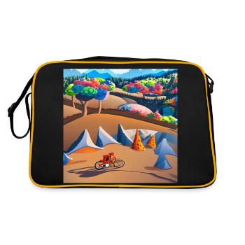 Biken in sonnigen Bergen - Retro Tasche - Schwarz/Gold - Hinten