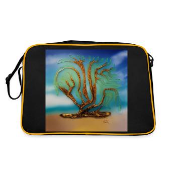 Alter Baum im Sommer - Retro Tasche - Schwarz/Gold - Hinten