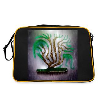 Alter Baum an regnerischen Sommertagen - Retro Tasche - Schwarz/Gold - Hinten