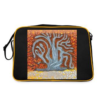 Alter Baum im Frühling - Retro Tasche - Schwarz/Gold - Hinten