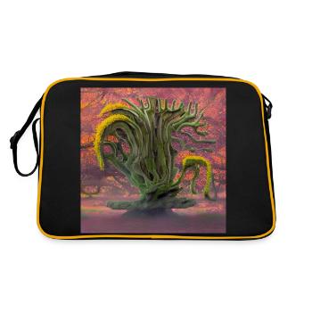 Alter blühender Baum an sonnigen Sommertagen - Retro Tasche - Schwarz/Gold - Hinten