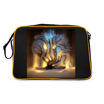 Alter Baum mit Lichtern - Retro Tasche - Schwarz/Gold - Hinten