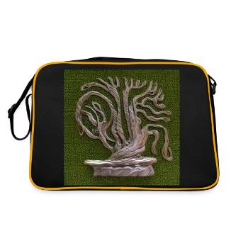 Alter Baum wird grün - Retro Tasche - Schwarz/Gold - Hinten