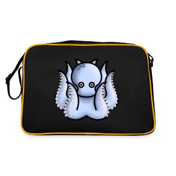kleiner süßer hellblauer Oktopus - Retro Tasche - Schwarz/Gold - Hinten