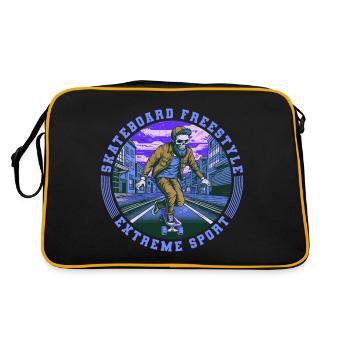 Cool Skull Skeleton Skateboard Skater - Retro Bag - black/gold - Back