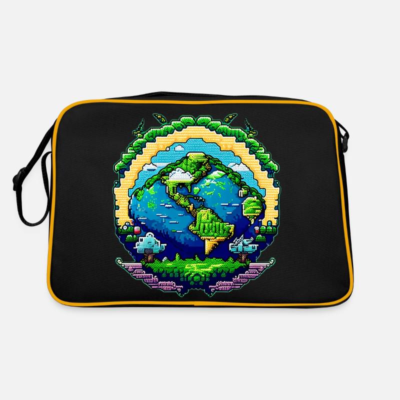 Globus in Pixelkunst Retro Tasche