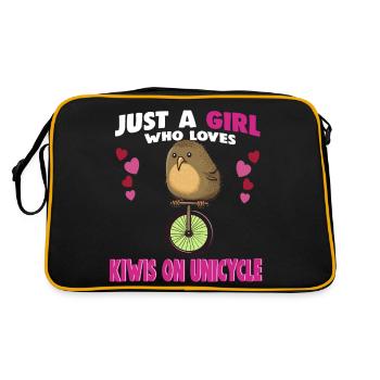 Just a Girl who Loves Kiwis on Unicycle - Retro Tasche - Schwarz/Gold - Hinten
