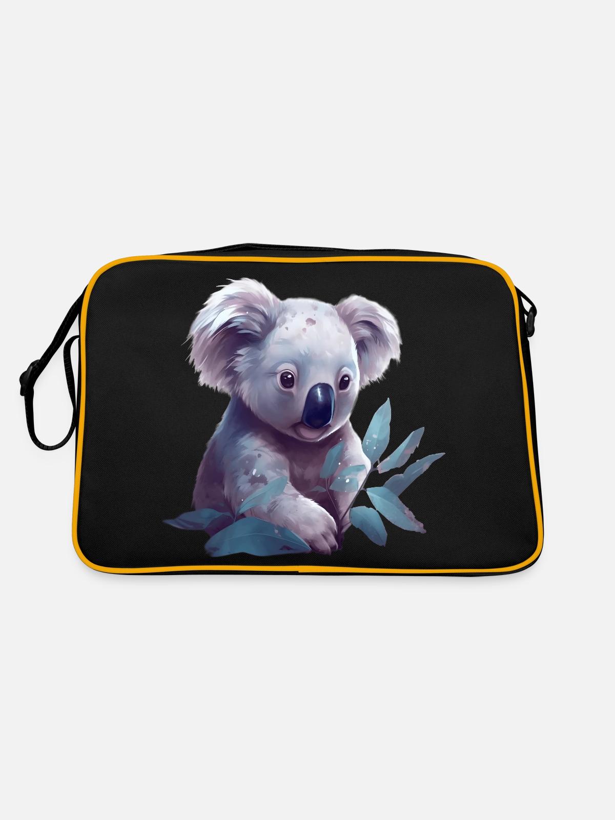 Süsser Koala mit Eukalyptusblatt - Retro Tasche - Schwarz/Gold - Hinten