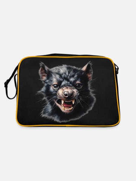 Drohender Tasmanischer Teufel - Retro Tasche - Schwarz/Gold - Hinten