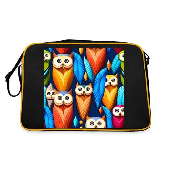 Bunte Eulen Muster - Retro Tasche - Schwarz/Gold - Hinten