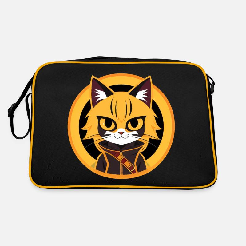 Orange and yellow anime cat drawing Retro Bag