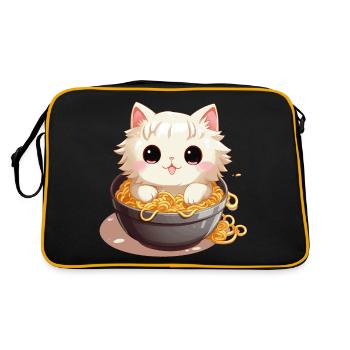 Kawaï cat in a bowl of Japanese noodles - Retro Bag - black/gold - Back