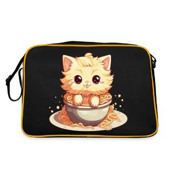 Kawai cat in a bowl of ramen - Retro Bag - black/gold - Back