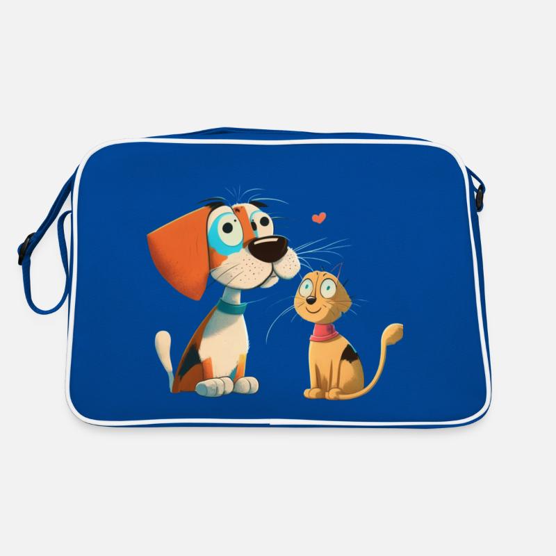 Romantischer Blick eines Hundes und einer Katze Retro Tasche
