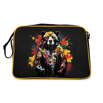 Ours rugissant. La force du style graffiti. - Sac Retro - noir/or - Dos
