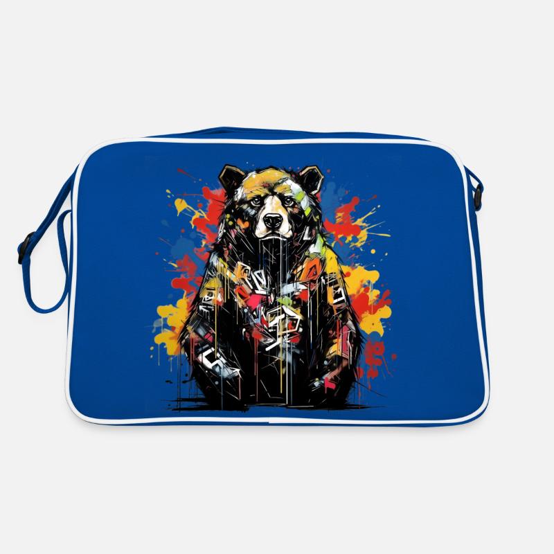 Brüllender Bär. Stärke im Graffiti-Stil. Retro Tasche