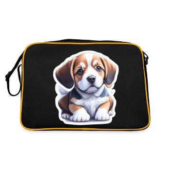 Süßer Beagle Welpe - Retro Tasche - Schwarz/Gold - Hinten