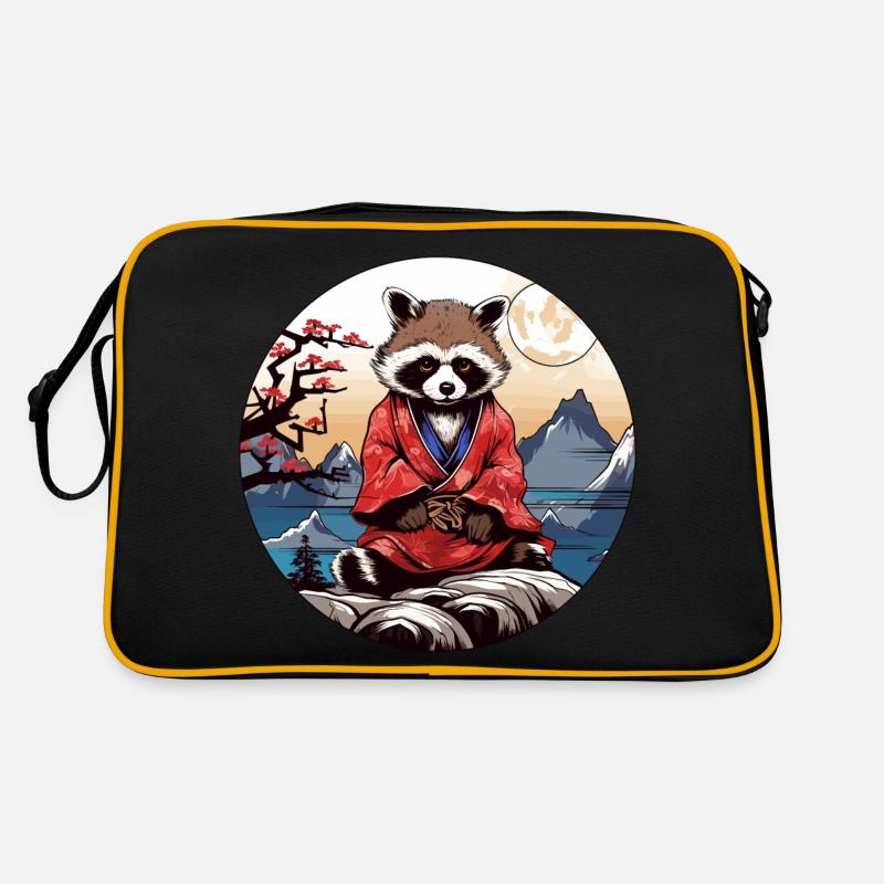 Japan Tanuki / Waschbär im Anime Stil - Retro Tasche - Schwarz/Gold