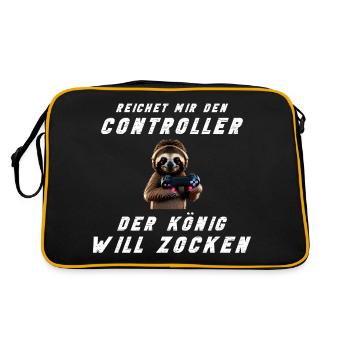 Zocken Konsole Faultier Gamer Zocker Gaming König - Retro Tasche - Schwarz/Gold - Hinten