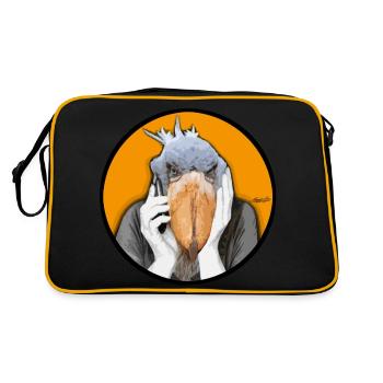 Schuhschnabel Freund*in Tier Gesicht Zuhörer Handy - Retro Tasche - Schwarz/Gold - Hinten