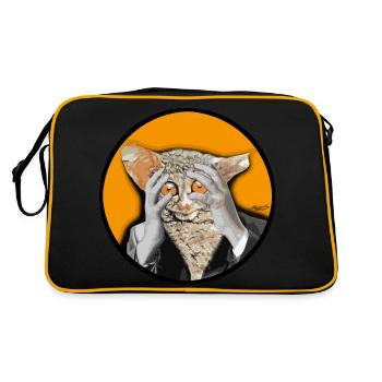 Koboldmaki Eltern * Kinder Tier Gesicht Zuhörer  - Retro Tasche - Schwarz/Gold - Hinten