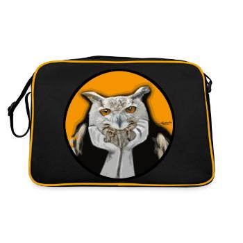 Owl Eagle Owl Philosopher Animal Face Listener Orange - Retro Bag - black/gold - Back