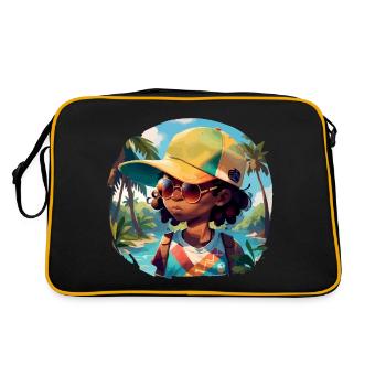 Black Kid on Tropical Beach - Retro Bag - black/gold - Back