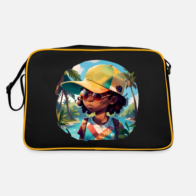 Black Kid on Tropical Beach Retro Bag