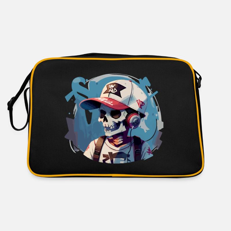Graffiti Totenkopf mit Kopfhörern - Retro Tasche - Schwarz/Gold