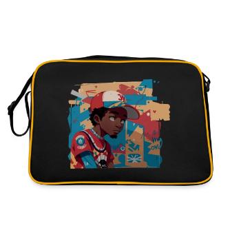 Black Kid in front of Graffiti Wall - Retro Bag - black/gold - Back