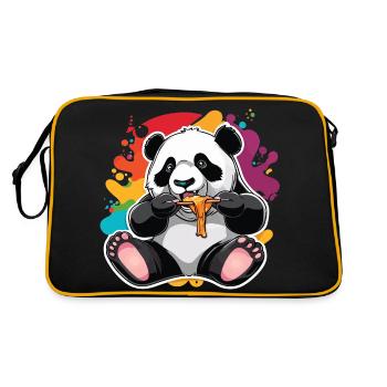 Happy Panda Eating with Paint Splatter Sticker Des - Retro Bag - black/gold - Back