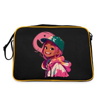 Fille noire en sweat à capuche (rose) - Sac Retro - noir/or - Dos