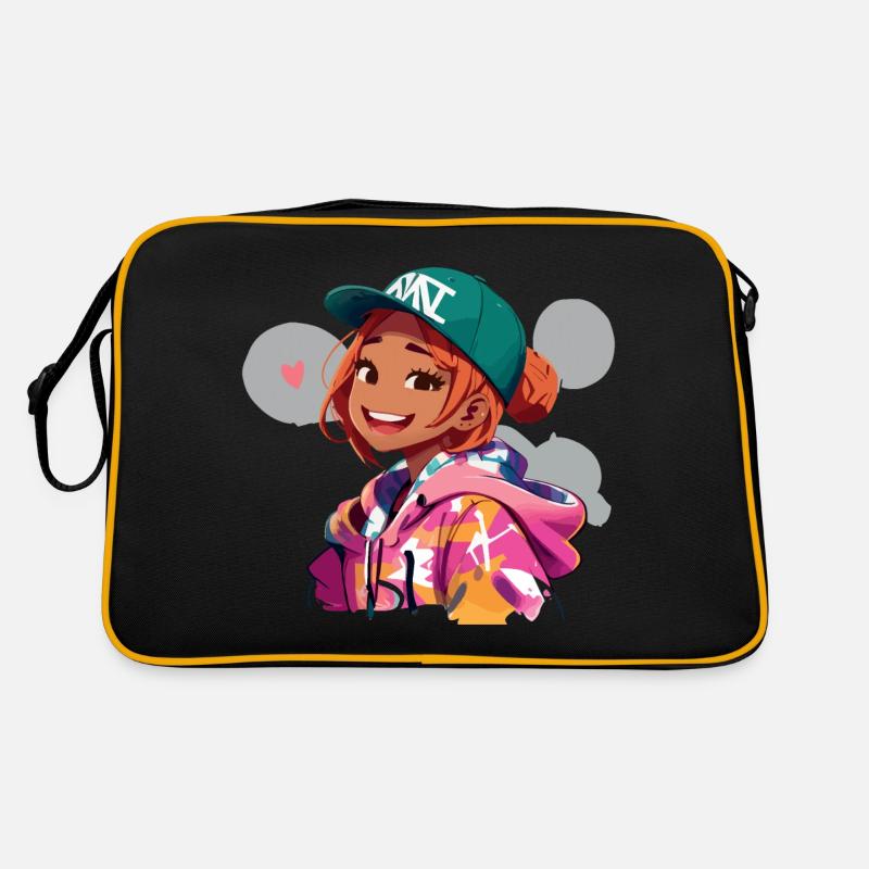 Rothaariges Mädchen im Kapuzenpullover Retro Tasche