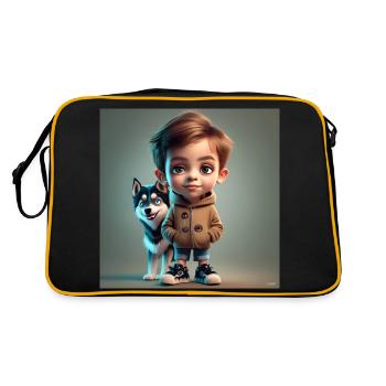 Junge mit Hund - Retro Tasche - Schwarz/Gold - Hinten
