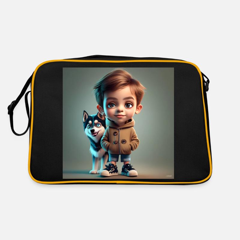 Junge mit Hund Retro Tasche