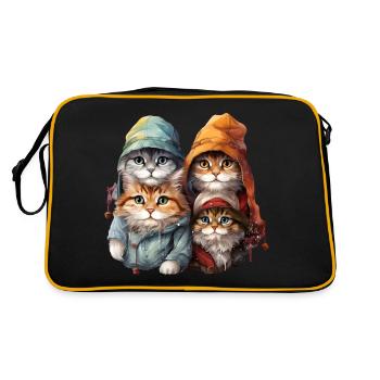 4 niedliche Katzenbabys - Retro Tasche - Schwarz/Gold - Hinten