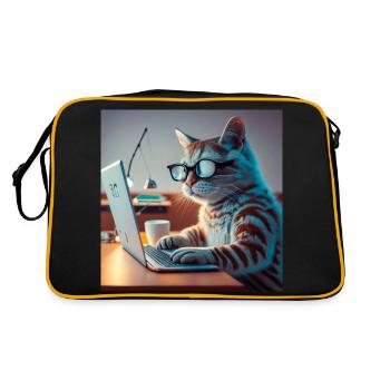 lustige Katze tippt Laptop - Retro Tasche - Schwarz/Gold - Hinten