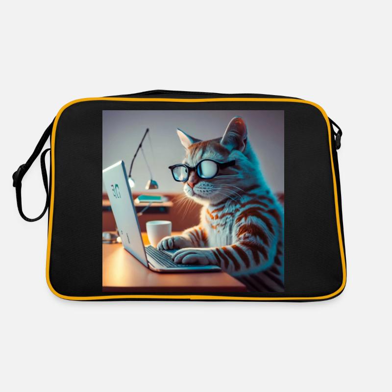 funny cat typing laptop Retro Bag