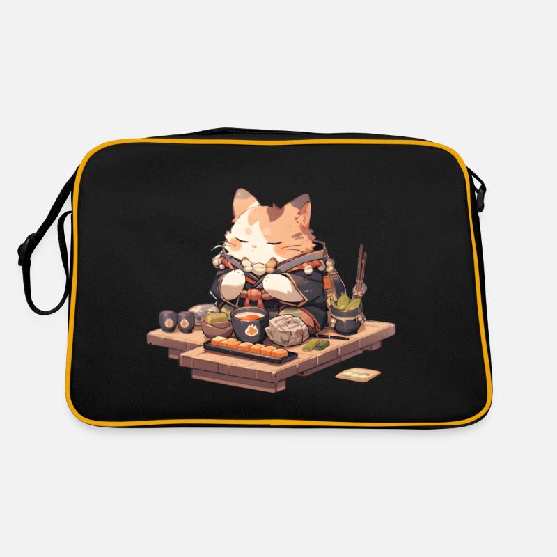 Samurai Cat eat Ramen Retro Tasche